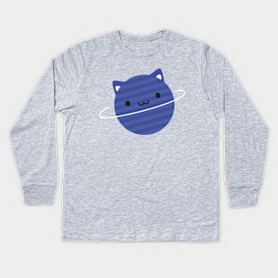 Kawaii Cat Planet in Space Kids Long Sleeve T-Shirt